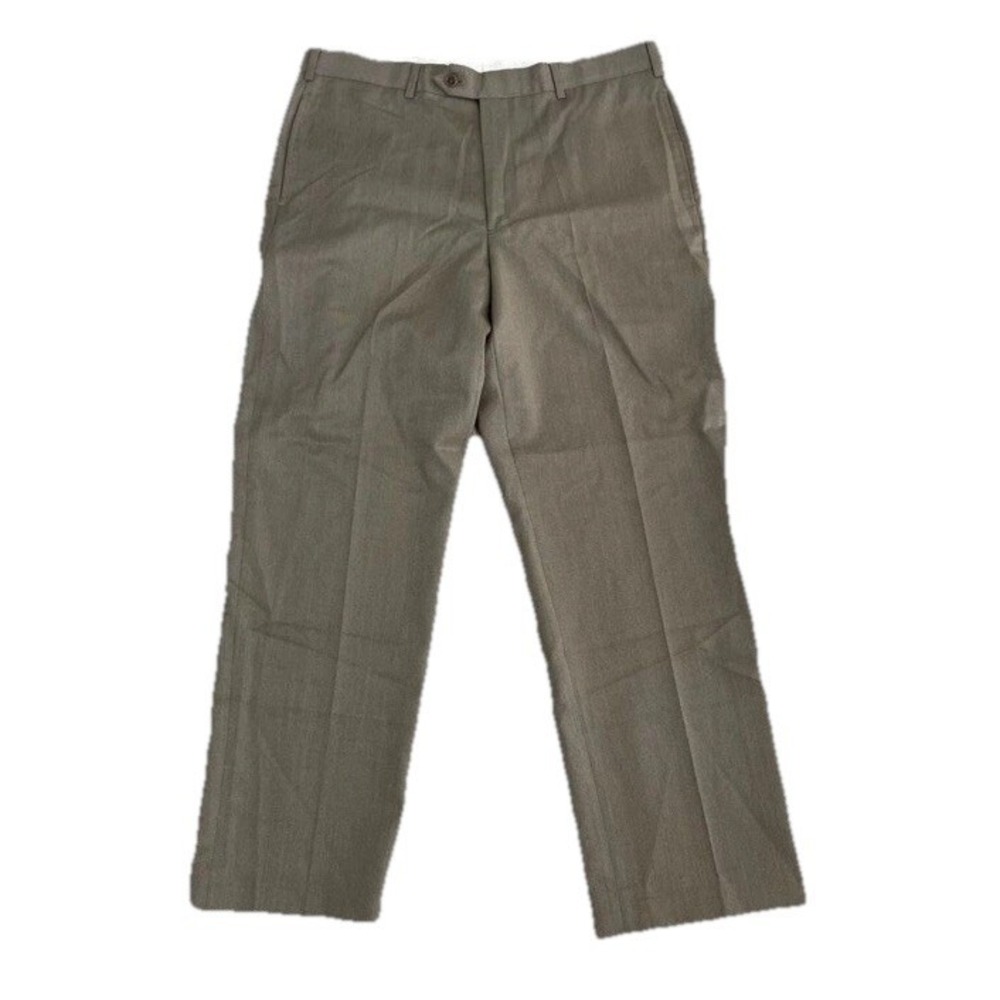 Brooks Brothers 346‎ Dress Pants Mens 37x32 Taupe Brown Wool Blend Flat Front - Picture 2 of 7